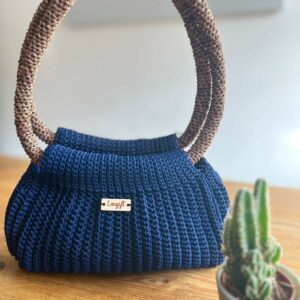 Sac Crochet - Bleu et chiné marron beige