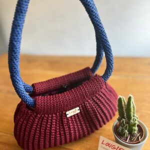 Sac créatrice au crochet - Bordeaux et bleu marine chiné