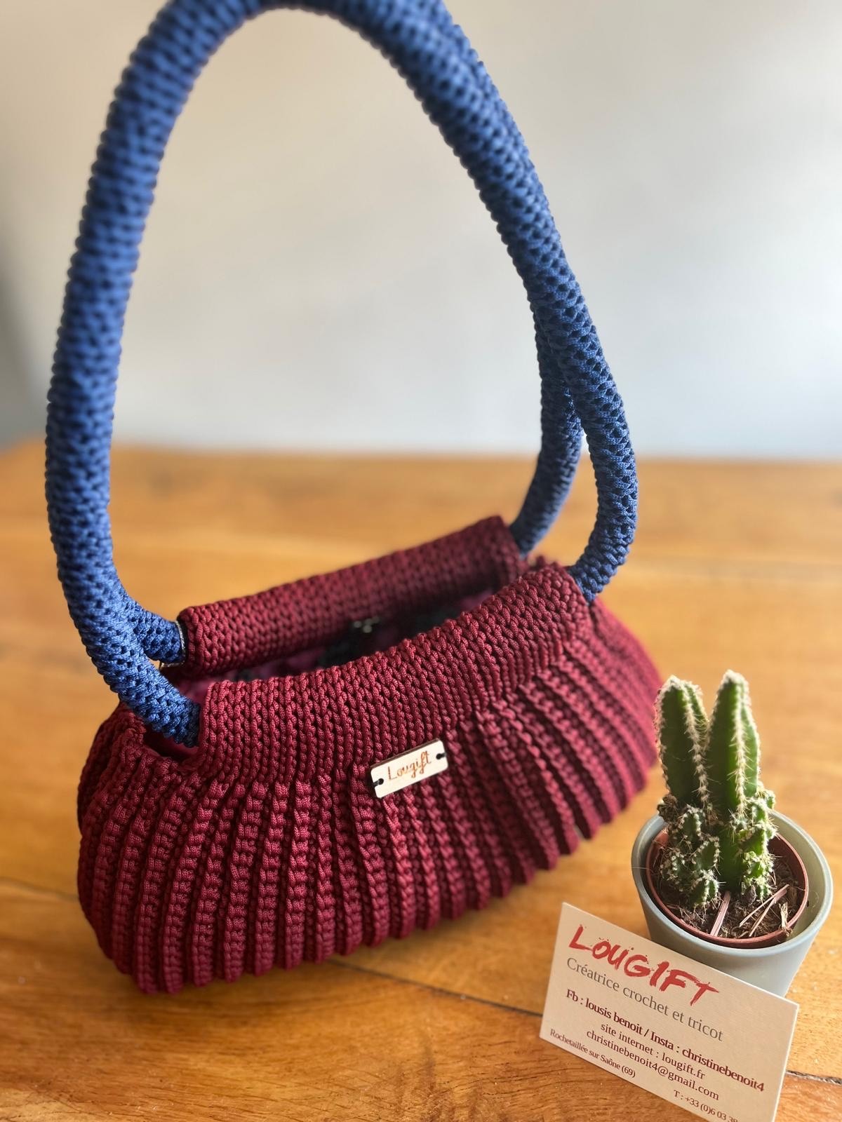 Sac créatrice au crochet - Bordeaux et bleu marine chiné